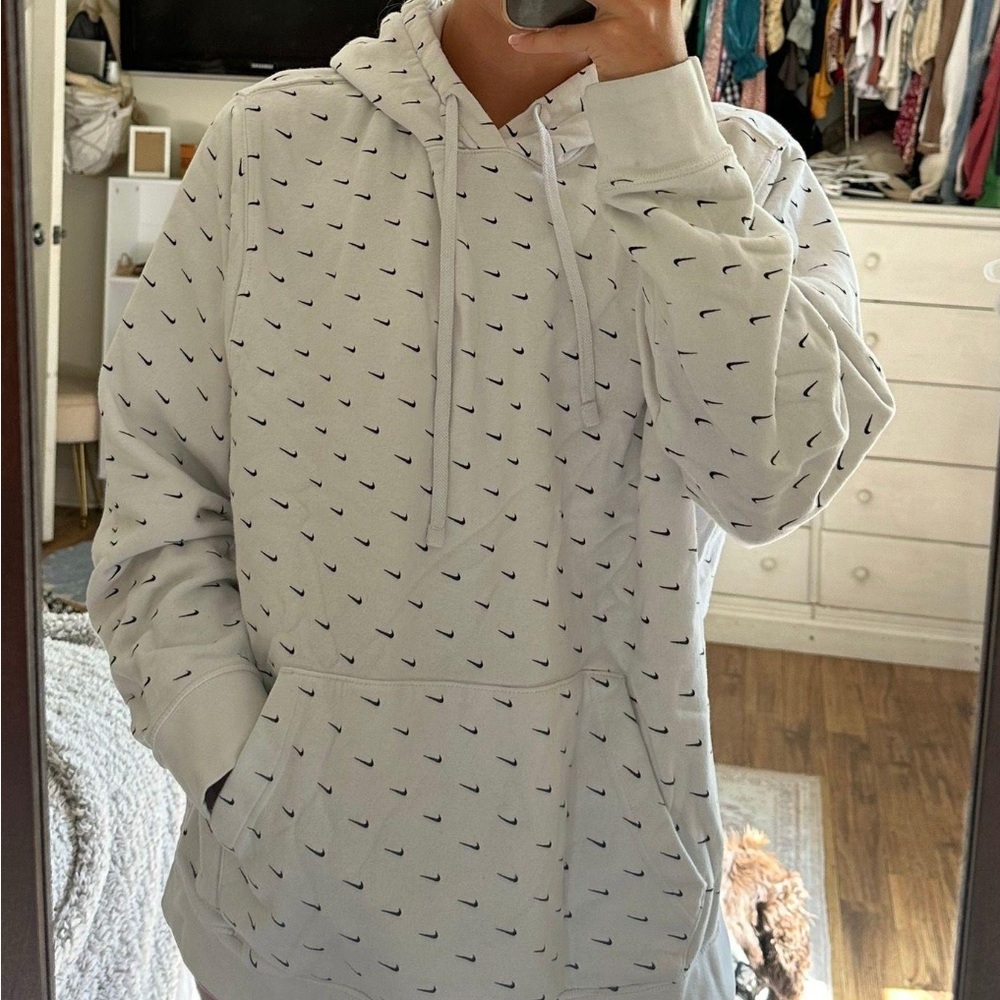 Nike White Hoodie with Black Mini Swooshes